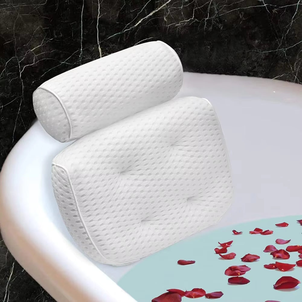 Non-Slip Suction Cups Air Mesh Bathtub Pillow Support Neck, Head and Back