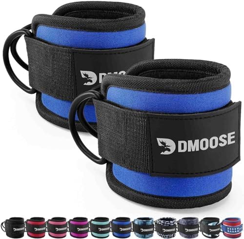 DMoose Ankle Straps Cable Machines for Kickbacks, Glute Workouts, Leg Extensions, Curls, and Hip Abductors for Men and Women, Adjustable Ankle Strap with Double D-Rings and Neoprene Support