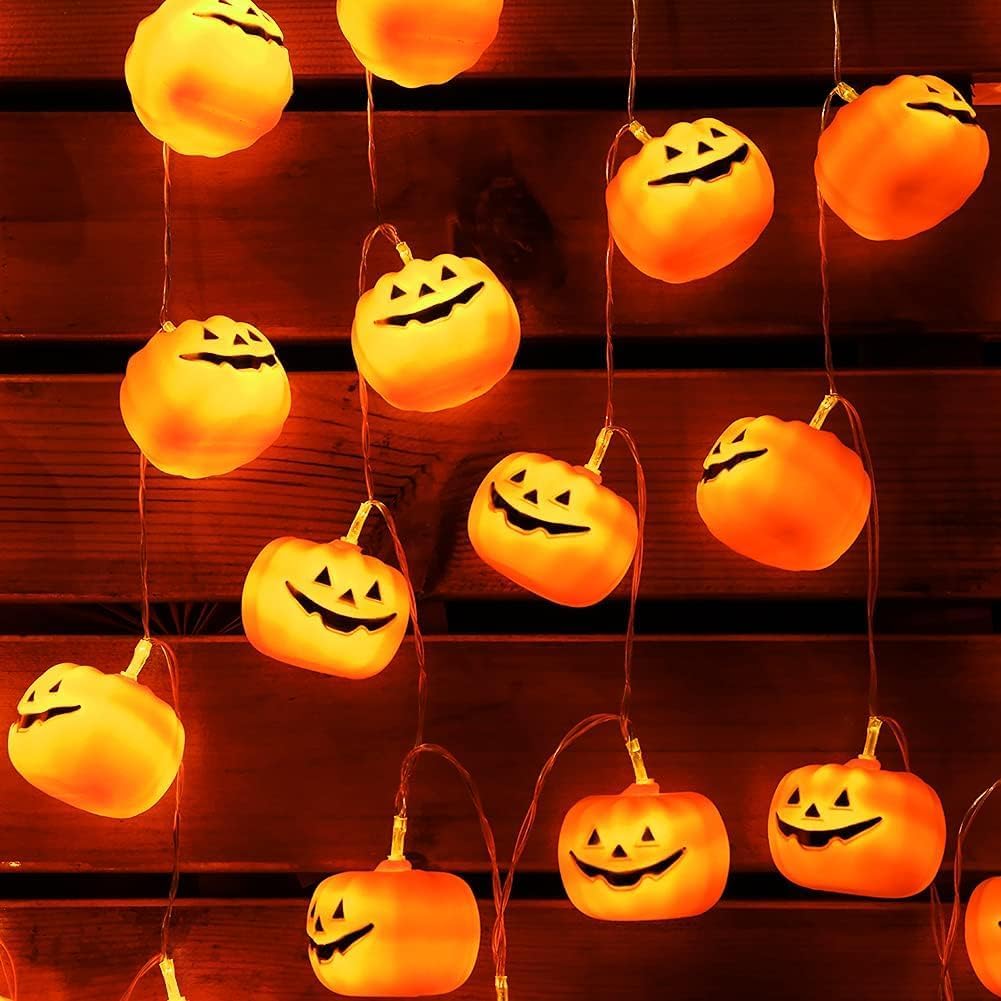 Halloween String Lights, 30 LED Pumpkin Lanterns Lights, Orange Pumpkin Lights with 2 Lighting Modes, LED Pumpkin Lights, Holiday Lights for Home Indoor Outdoor Halloween Decorations (4.5M)