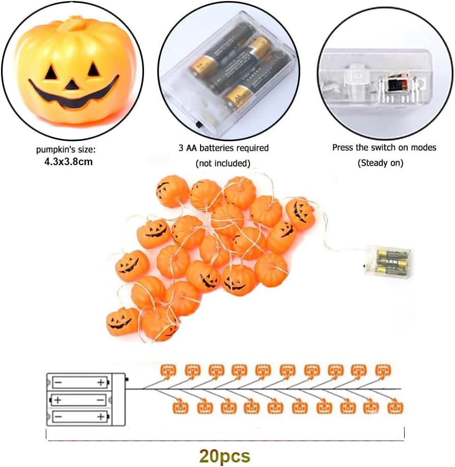 Halloween String Lights, 30 LED Pumpkin Lanterns Lights, Orange Pumpkin Lights with 2 Lighting Modes, LED Pumpkin Lights, Holiday Lights for Home Indoor Outdoor Halloween Decorations (4.5M)