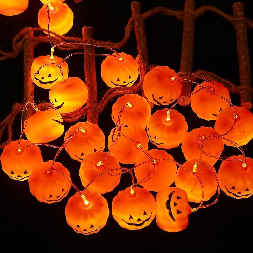 Halloween String Lights, 30 LED Pumpkin Lanterns Lights, Orange Pumpkin Lights with 2 Lighting Modes, LED Pumpkin Lights, Holiday Lights for Home Indoor Outdoor Halloween Decorations (4.5M)