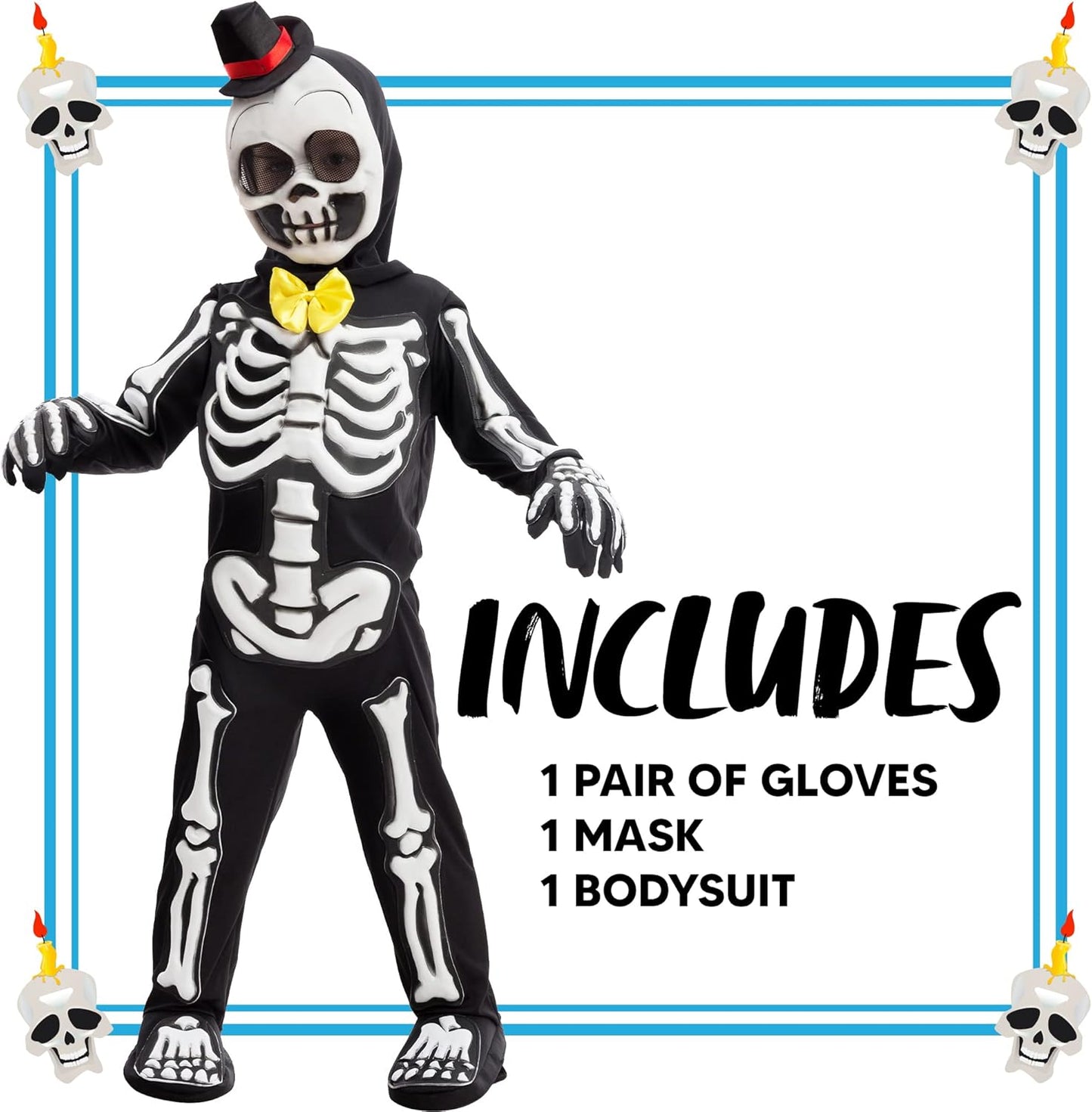 Spooktacular Creations Glows in the Dark Skeleton Costume for Boys, Halloween Skeleton Costume, Bone Jumpsuit for Kids