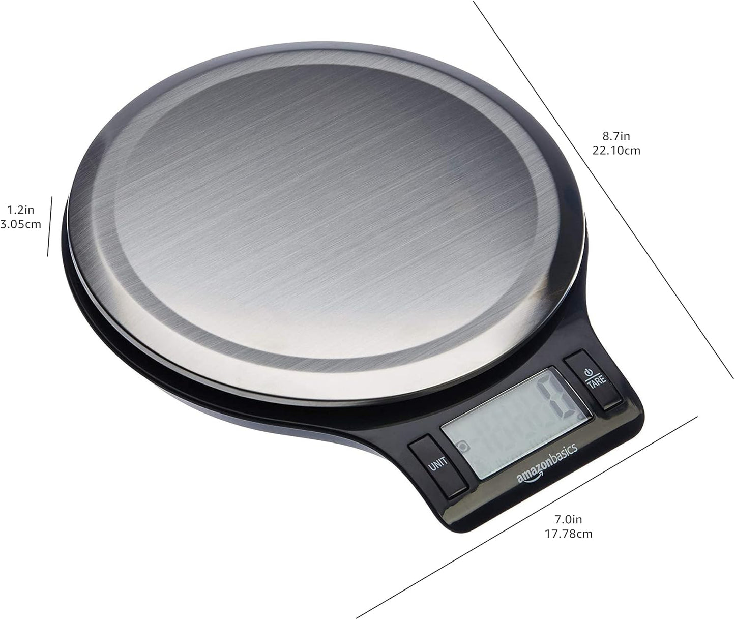 Amazon Basics Digital Kitchen Scale with LCD Display, Batteries Included, Weighs up to 4.9 kgs, Black and Stainless Steel