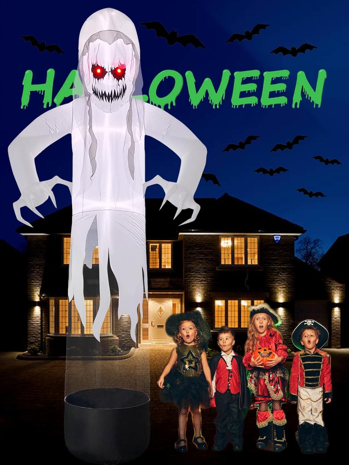 Kalolary 10FT Height Halloween Inflatables Outdoor Pumpkin Head Ghost, Blow Up Yard Decoration Clearance with LED for Halloween Party Indoor, Outdoor, Yard, Garden, Lawn Decorations