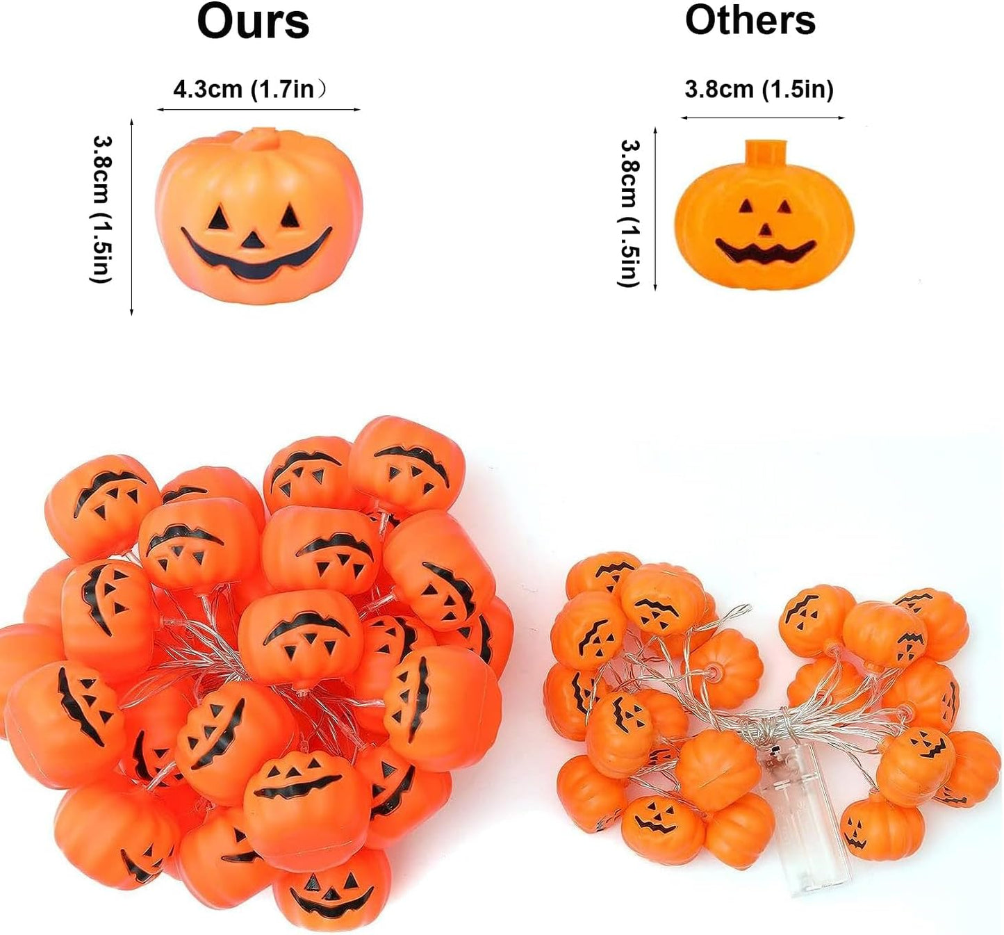 Halloween String Lights, 30 LED Pumpkin Lanterns Lights, Orange Pumpkin Lights with 2 Lighting Modes, LED Pumpkin Lights, Holiday Lights for Home Indoor Outdoor Halloween Decorations (4.5M)