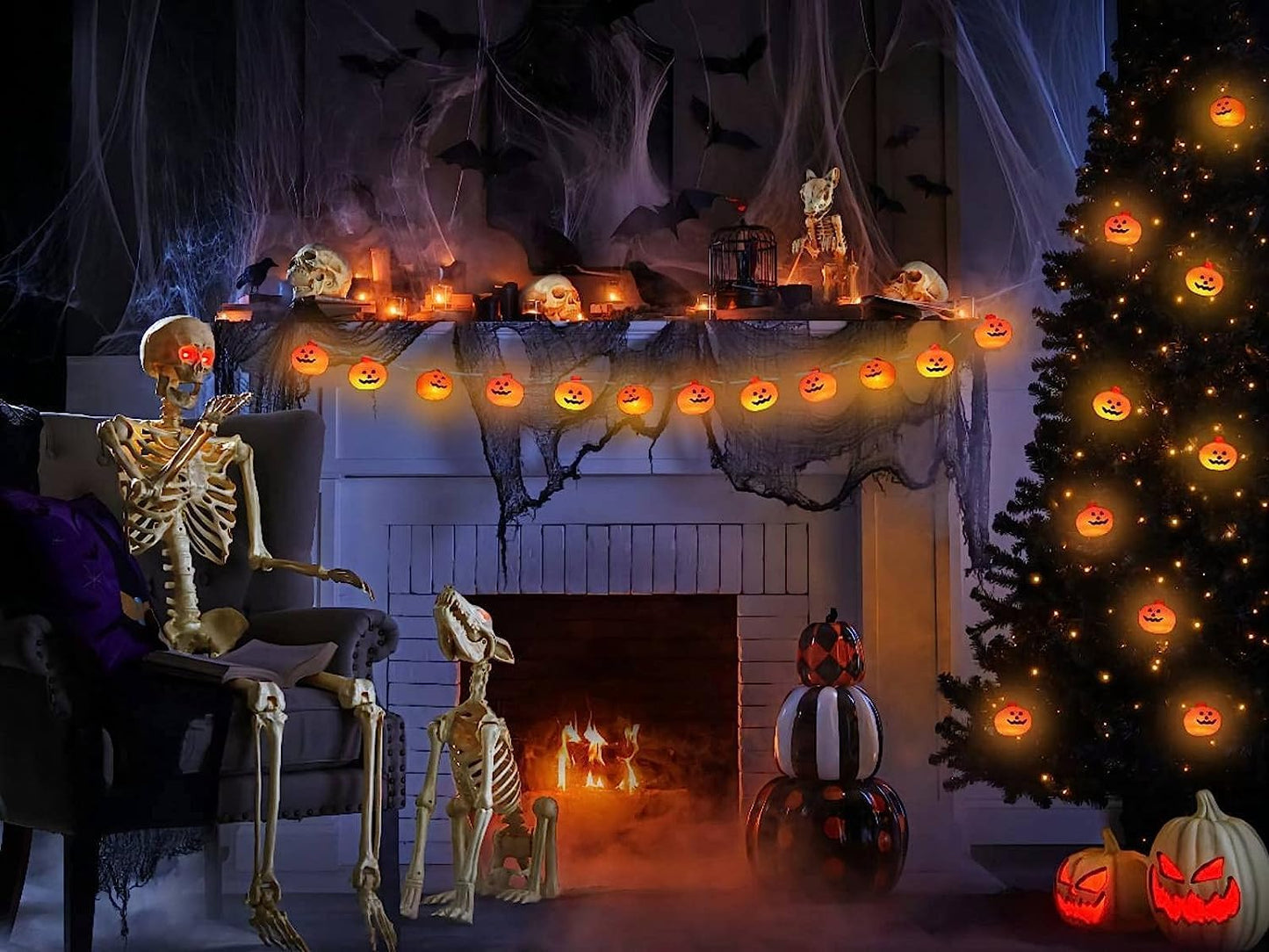 Halloween String Lights, 30 LED Pumpkin Lanterns Lights, Orange Pumpkin Lights with 2 Lighting Modes, LED Pumpkin Lights, Holiday Lights for Home Indoor Outdoor Halloween Decorations (4.5M)