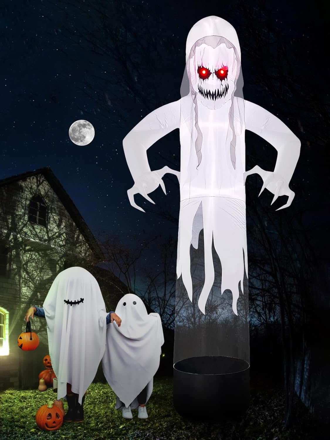 Kalolary 10FT Height Halloween Inflatables Outdoor Pumpkin Head Ghost, Blow Up Yard Decoration Clearance with LED for Halloween Party Indoor, Outdoor, Yard, Garden, Lawn Decorations