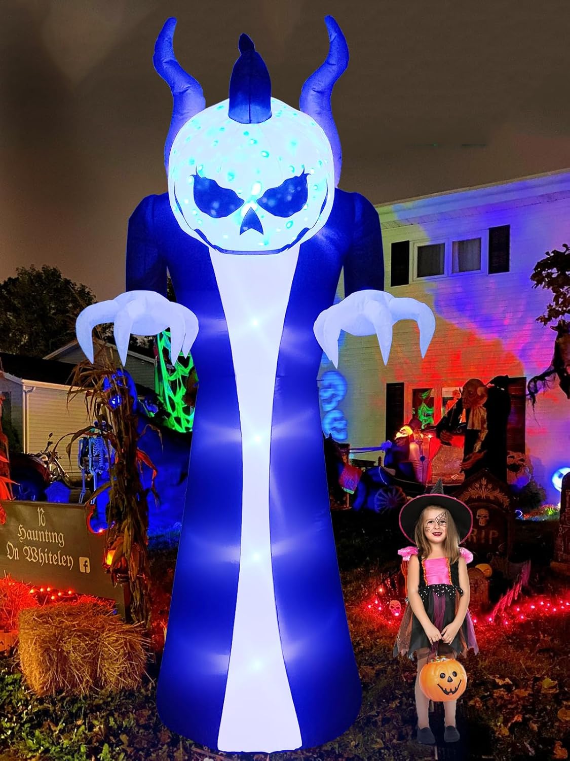 Kalolary 10FT Height Halloween Inflatables Outdoor Pumpkin Head Ghost, Blow Up Yard Decoration Clearance with LED for Halloween Party Indoor, Outdoor, Yard, Garden, Lawn Decorations