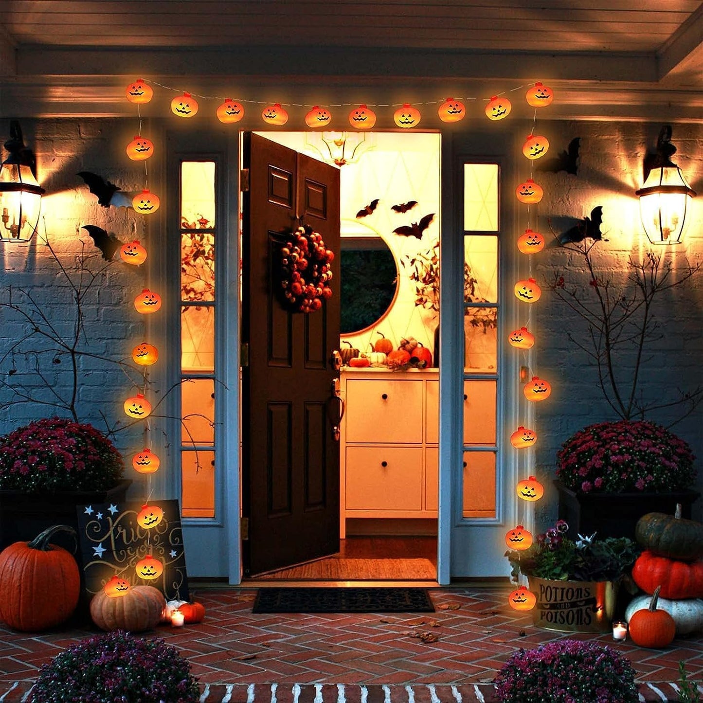 Halloween String Lights, 30 LED Pumpkin Lanterns Lights, Orange Pumpkin Lights with 2 Lighting Modes, LED Pumpkin Lights, Holiday Lights for Home Indoor Outdoor Halloween Decorations (4.5M)