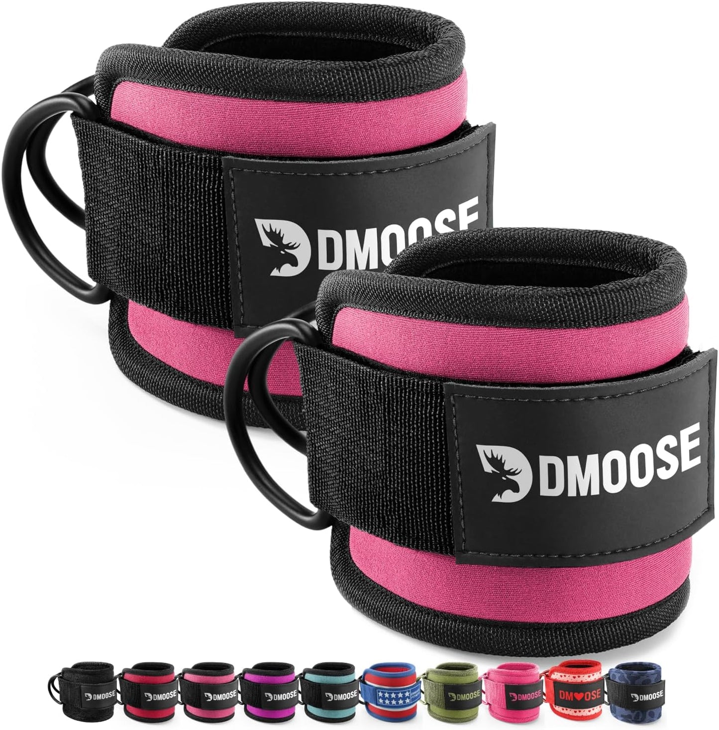 DMoose Ankle Straps Cable Machines for Kickbacks, Glute Workouts, Leg Extensions, Curls, and Hip Abductors for Men and Women, Adjustable Ankle Strap with Double D-Rings and Neoprene Support