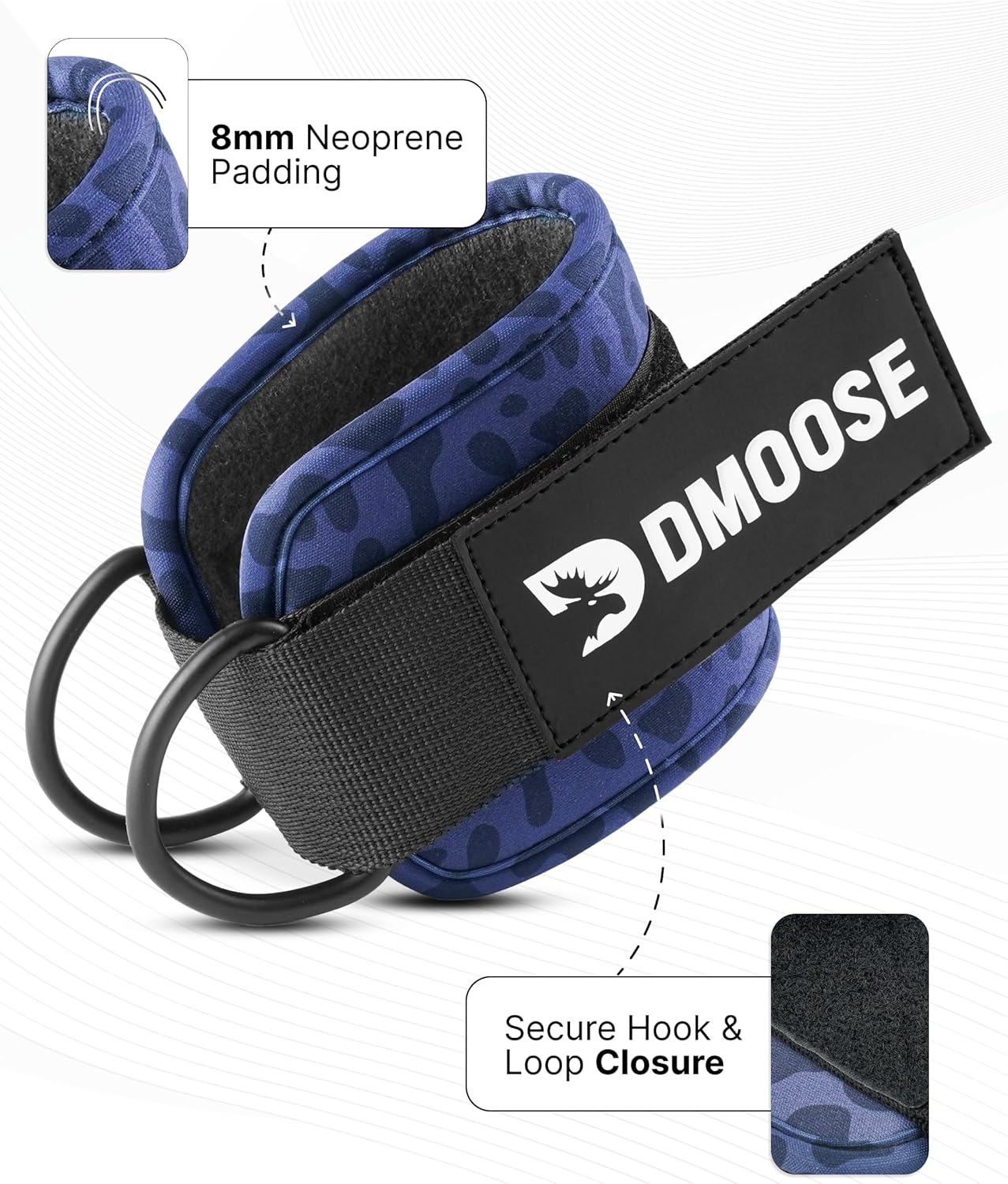 DMoose Ankle Straps Cable Machines for Kickbacks, Glute Workouts, Leg Extensions, Curls, and Hip Abductors for Men and Women, Adjustable Ankle Strap with Double D-Rings and Neoprene Support
