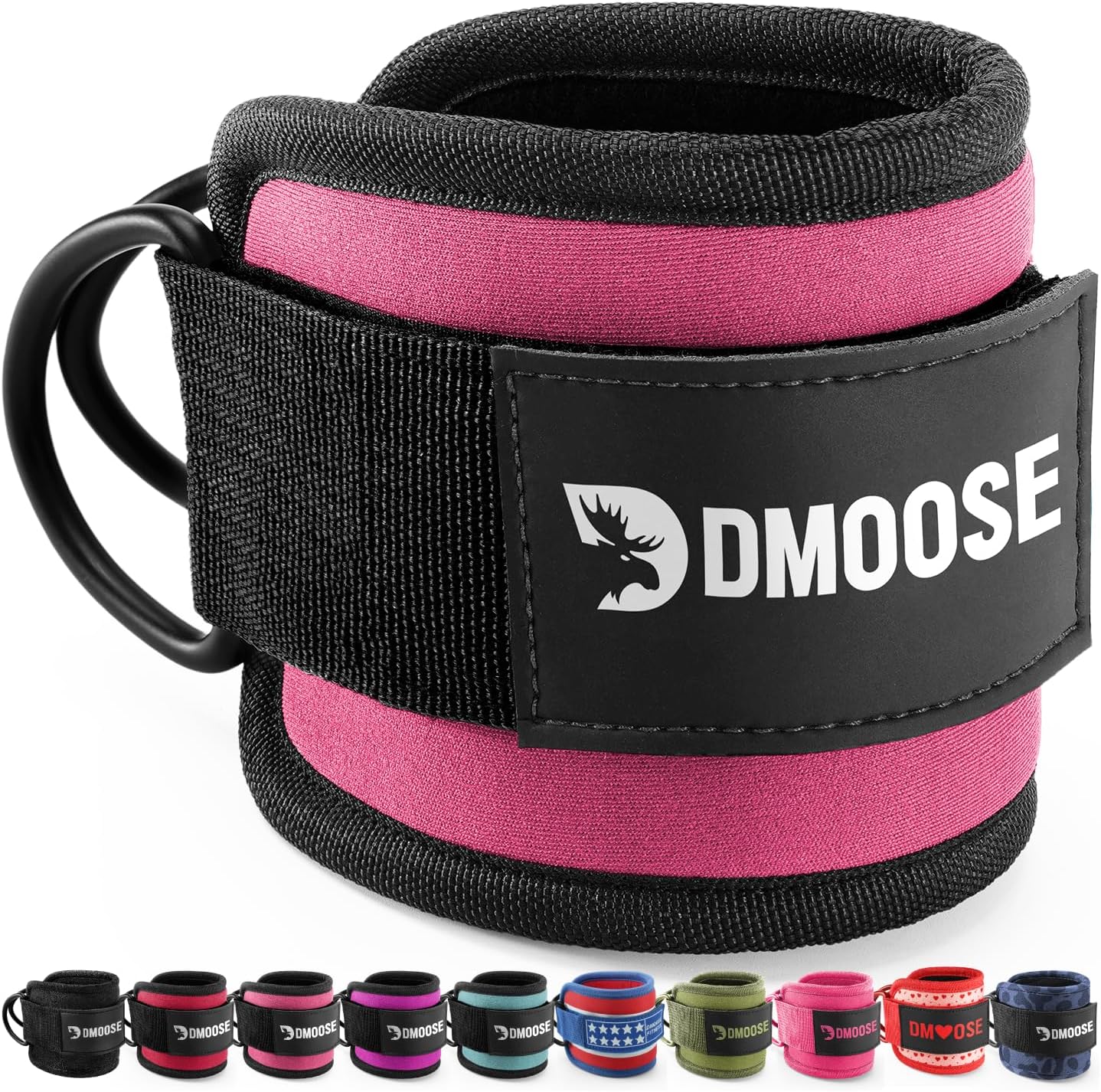 DMoose Ankle Straps Cable Machines for Kickbacks, Glute Workouts, Leg Extensions, Curls, and Hip Abductors for Men and Women, Adjustable Ankle Strap with Double D-Rings and Neoprene Support