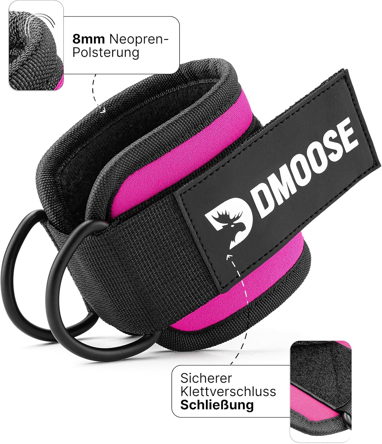 DMoose Ankle Straps Cable Machines for Kickbacks, Glute Workouts, Leg Extensions, Curls, and Hip Abductors for Men and Women, Adjustable Ankle Strap with Double D-Rings and Neoprene Support