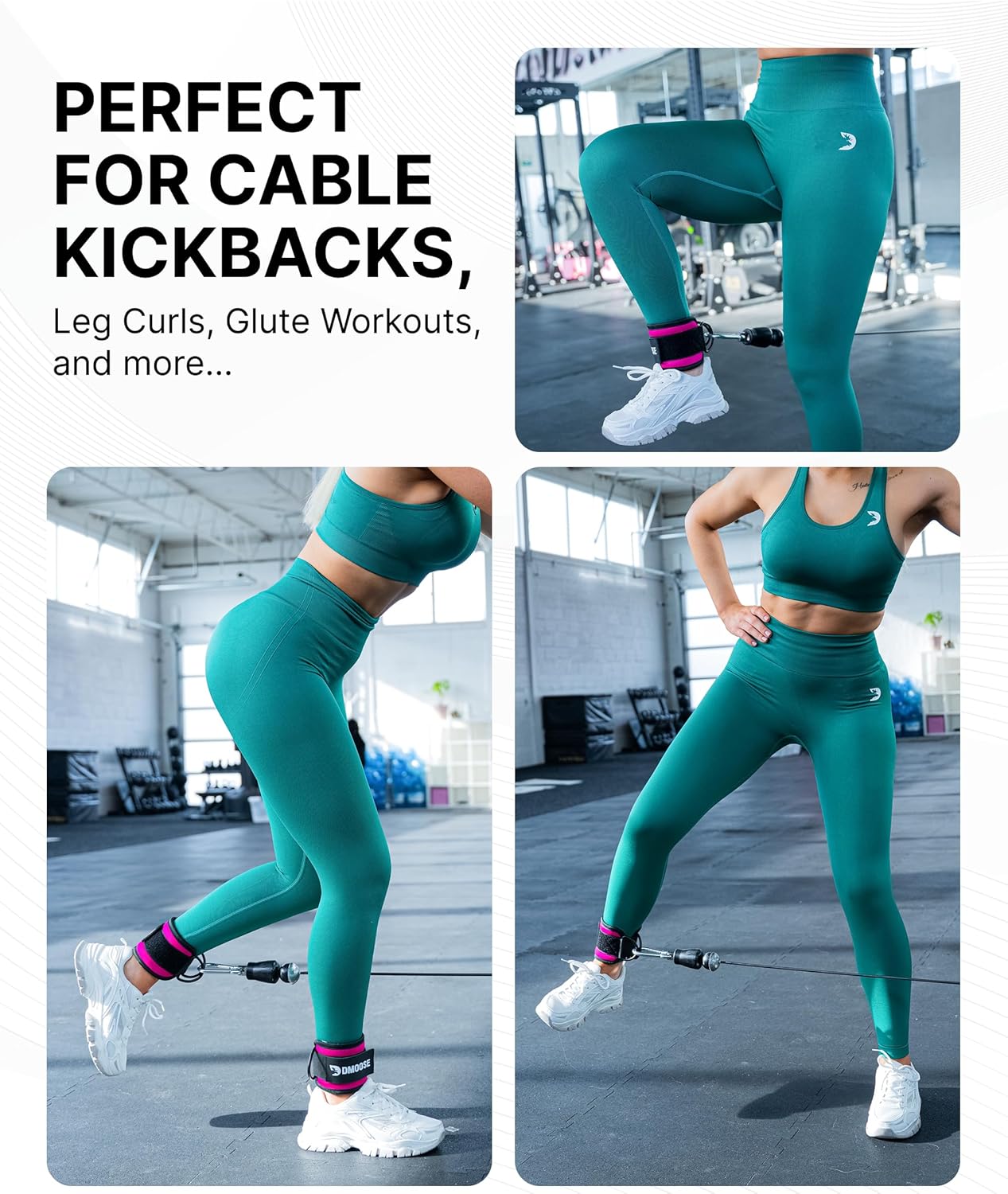 DMoose Ankle Straps Cable Machines for Kickbacks, Glute Workouts, Leg Extensions, Curls, and Hip Abductors for Men and Women, Adjustable Ankle Strap with Double D-Rings and Neoprene Support