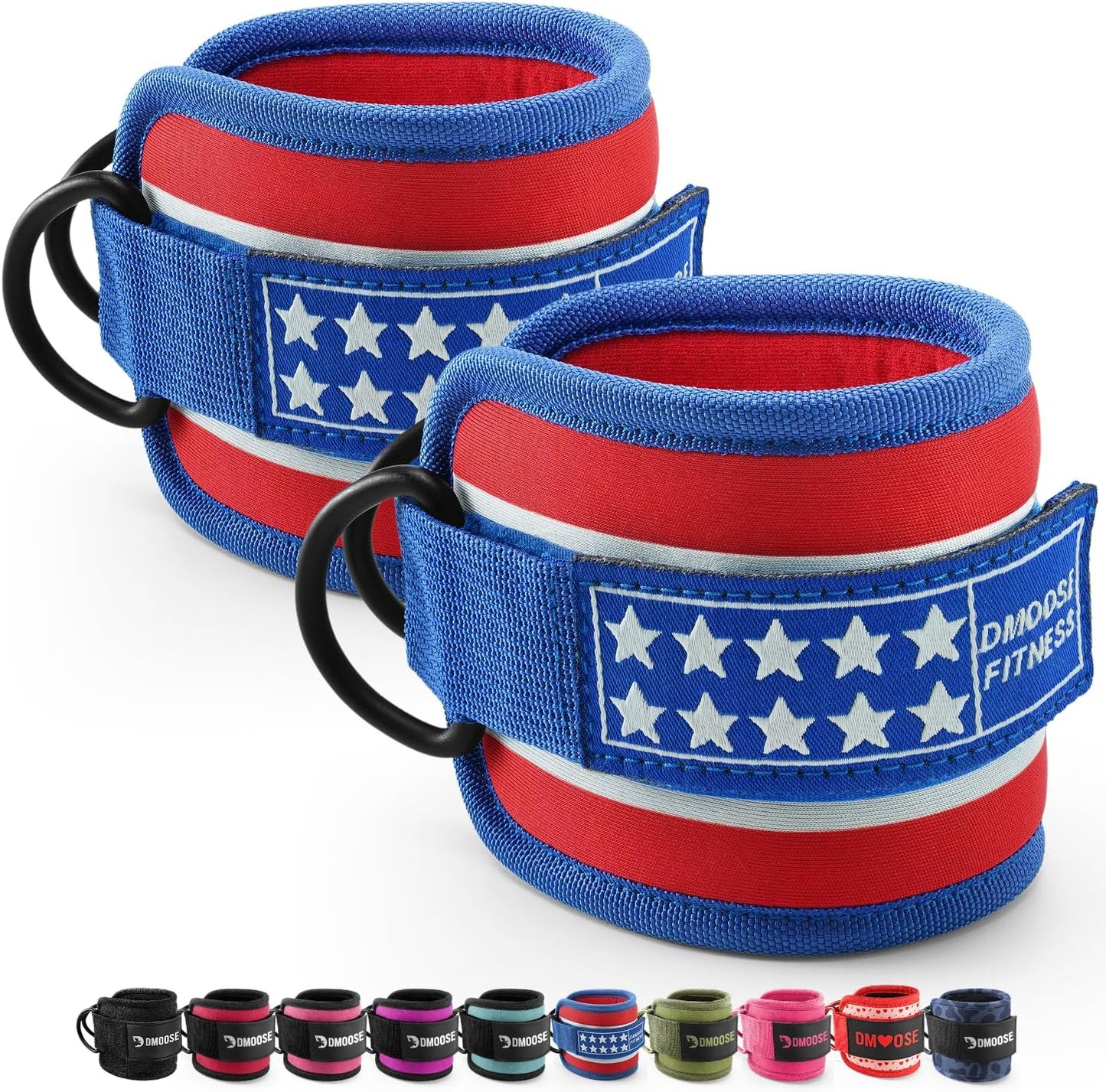 DMoose Ankle Straps Cable Machines for Kickbacks, Glute Workouts, Leg Extensions, Curls, and Hip Abductors for Men and Women, Adjustable Ankle Strap with Double D-Rings and Neoprene Support