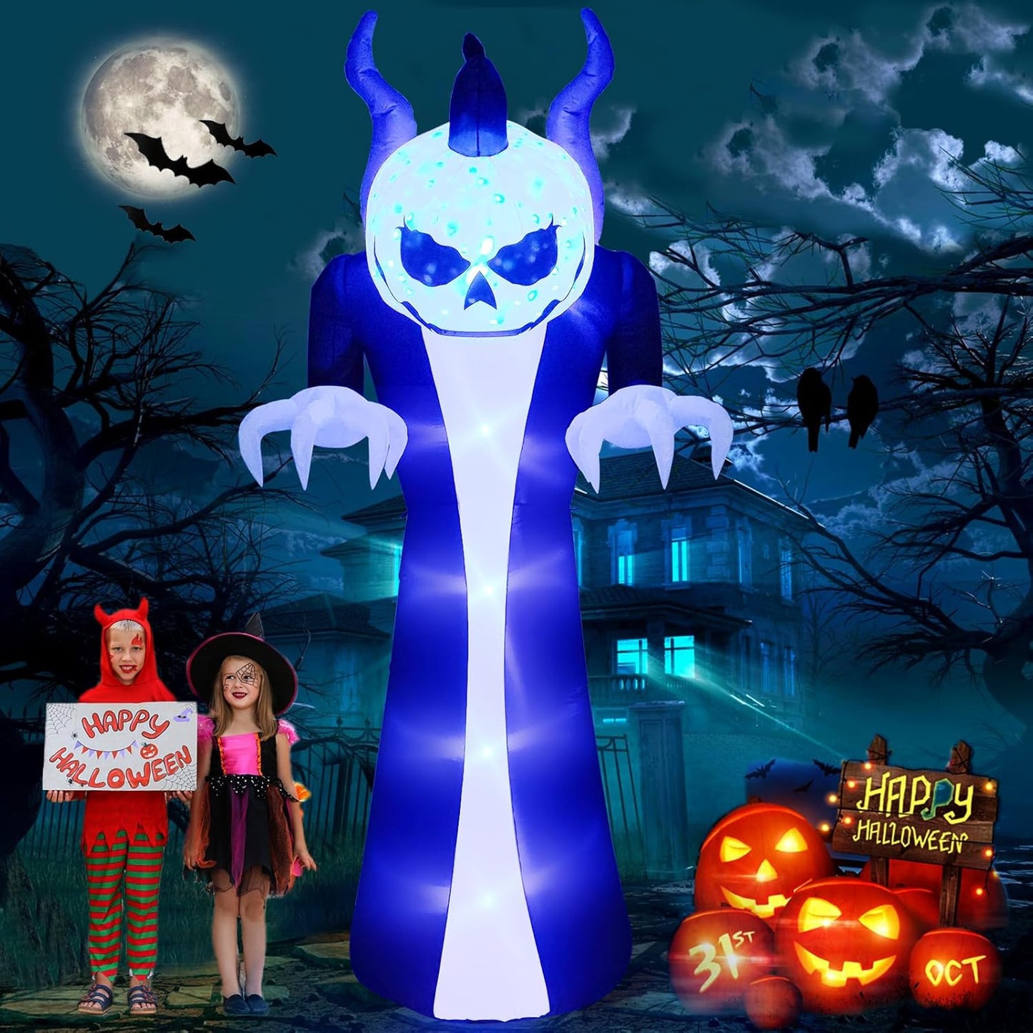 Kalolary 10FT Height Halloween Inflatables Outdoor Pumpkin Head Ghost, Blow Up Yard Decoration Clearance with LED for Halloween Party Indoor, Outdoor, Yard, Garden, Lawn Decorations