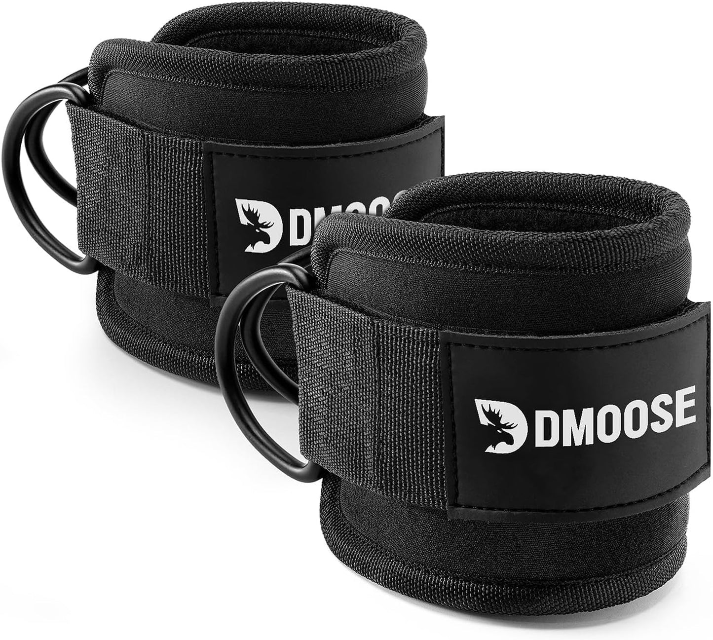 DMoose Ankle Straps Cable Machines for Kickbacks, Glute Workouts, Leg Extensions, Curls, and Hip Abductors for Men and Women, Adjustable Ankle Strap with Double D-Rings and Neoprene Support