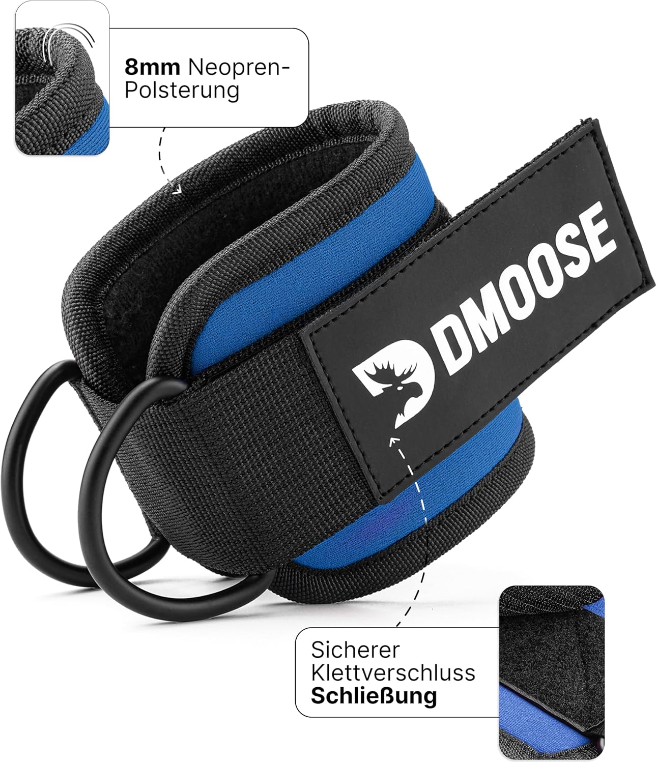 DMoose Ankle Straps Cable Machines for Kickbacks, Glute Workouts, Leg Extensions, Curls, and Hip Abductors for Men and Women, Adjustable Ankle Strap with Double D-Rings and Neoprene Support