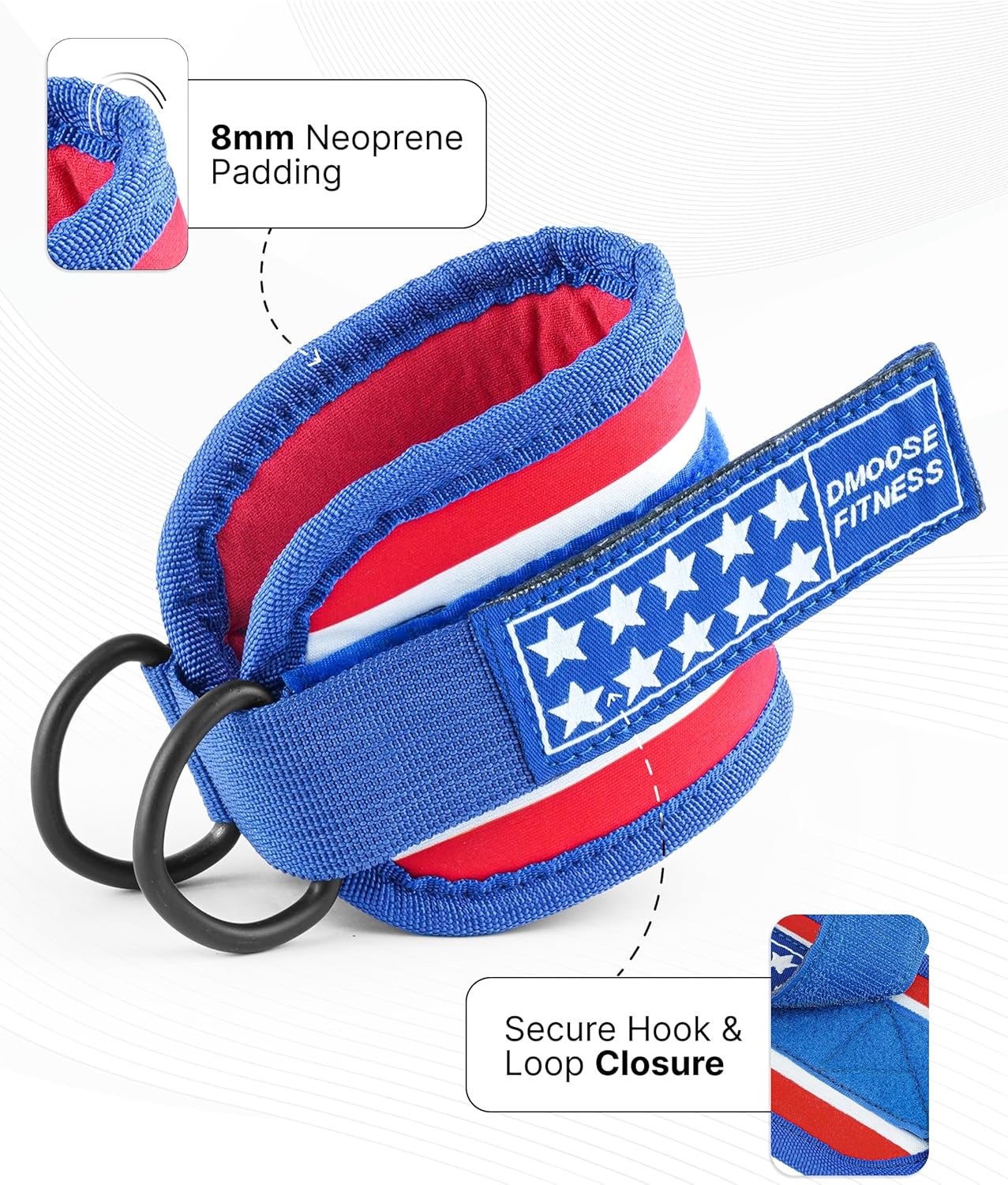 DMoose Ankle Straps Cable Machines for Kickbacks, Glute Workouts, Leg Extensions, Curls, and Hip Abductors for Men and Women, Adjustable Ankle Strap with Double D-Rings and Neoprene Support