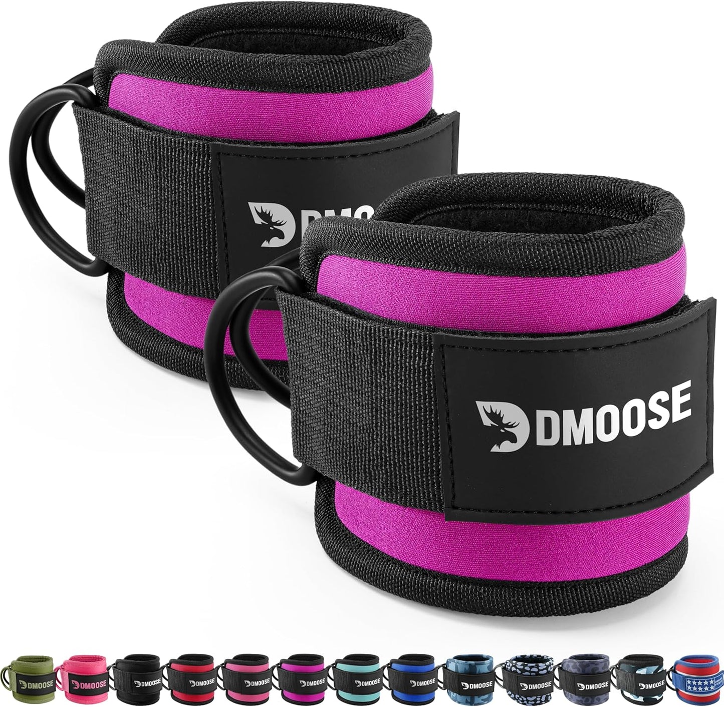 DMoose Ankle Straps Cable Machines for Kickbacks, Glute Workouts, Leg Extensions, Curls, and Hip Abductors for Men and Women, Adjustable Ankle Strap with Double D-Rings and Neoprene Support