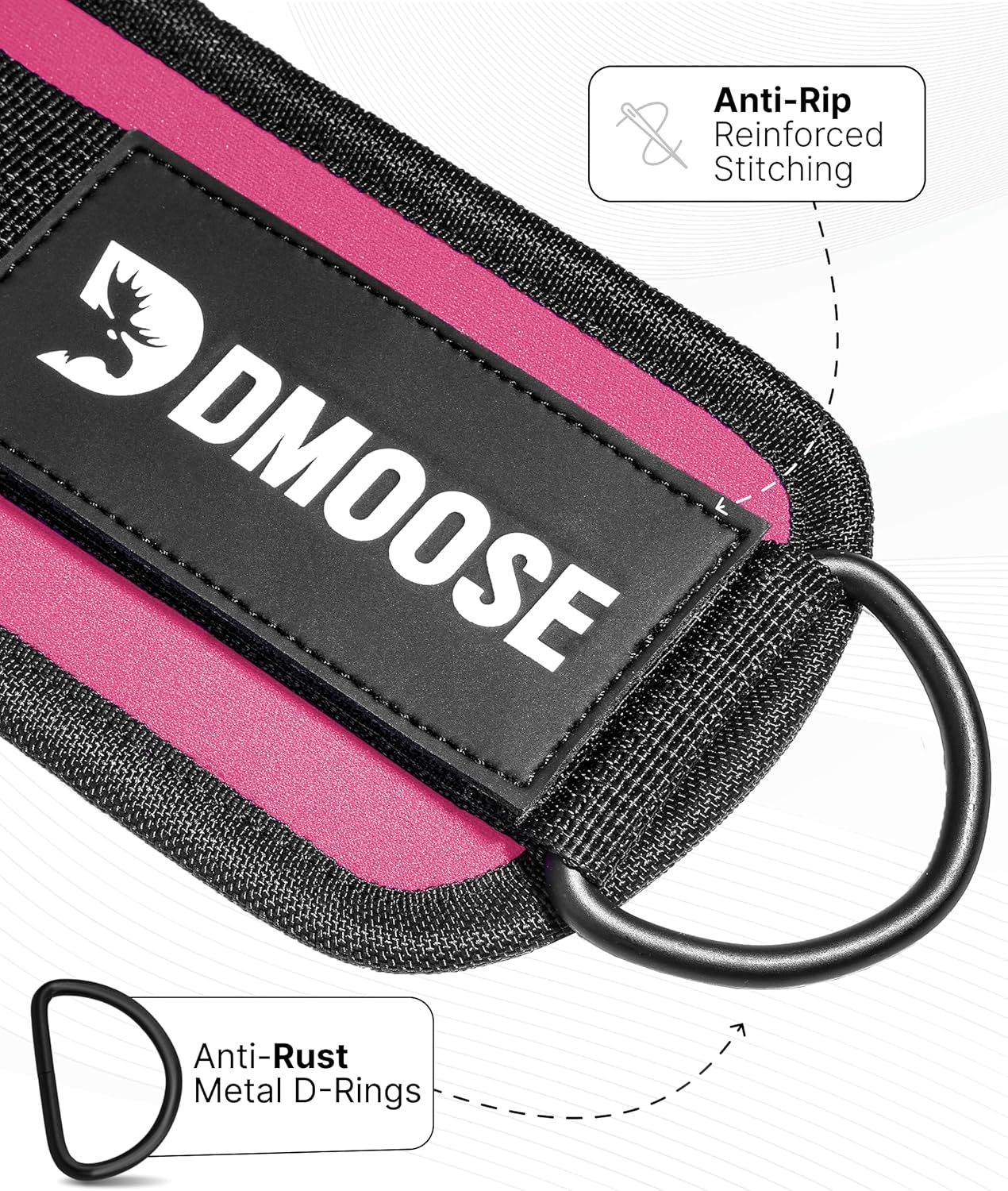 DMoose Ankle Straps Cable Machines for Kickbacks, Glute Workouts, Leg Extensions, Curls, and Hip Abductors for Men and Women, Adjustable Ankle Strap with Double D-Rings and Neoprene Support