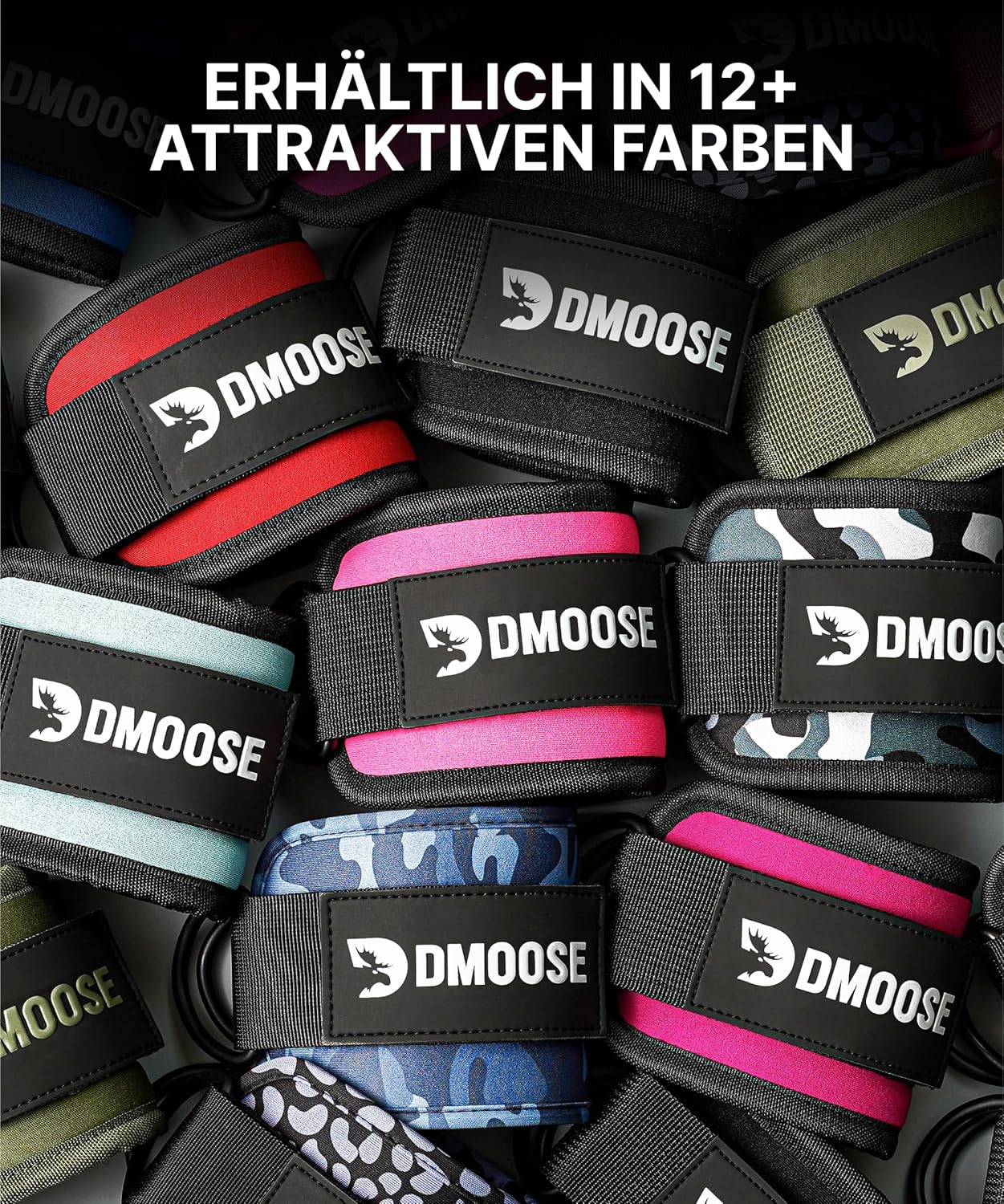 DMoose Ankle Straps Cable Machines for Kickbacks, Glute Workouts, Leg Extensions, Curls, and Hip Abductors for Men and Women, Adjustable Ankle Strap with Double D-Rings and Neoprene Support