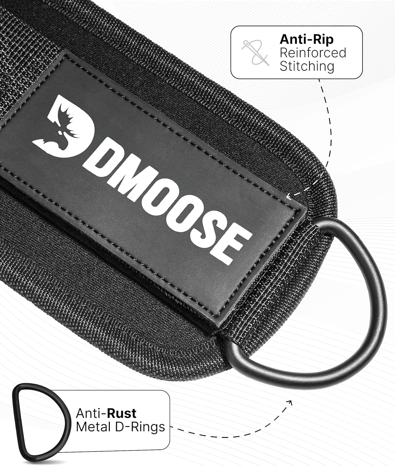DMoose Ankle Straps Cable Machines for Kickbacks, Glute Workouts, Leg Extensions, Curls, and Hip Abductors for Men and Women, Adjustable Ankle Strap with Double D-Rings and Neoprene Support