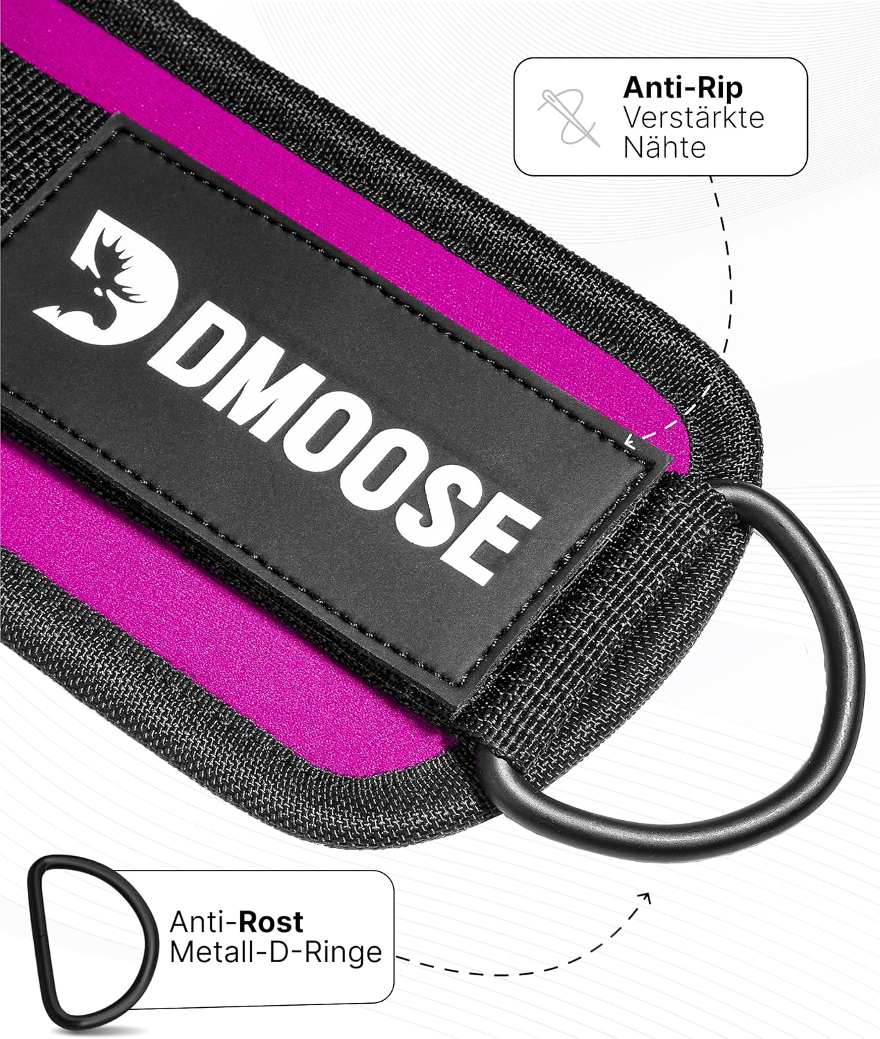 DMoose Ankle Straps Cable Machines for Kickbacks, Glute Workouts, Leg Extensions, Curls, and Hip Abductors for Men and Women, Adjustable Ankle Strap with Double D-Rings and Neoprene Support