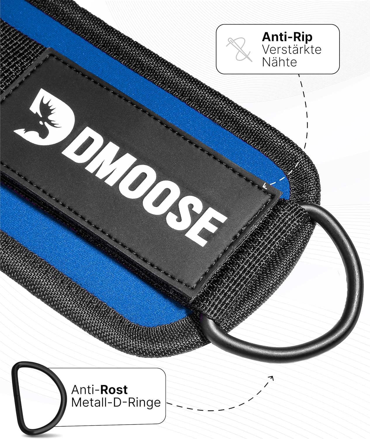 DMoose Ankle Straps Cable Machines for Kickbacks, Glute Workouts, Leg Extensions, Curls, and Hip Abductors for Men and Women, Adjustable Ankle Strap with Double D-Rings and Neoprene Support