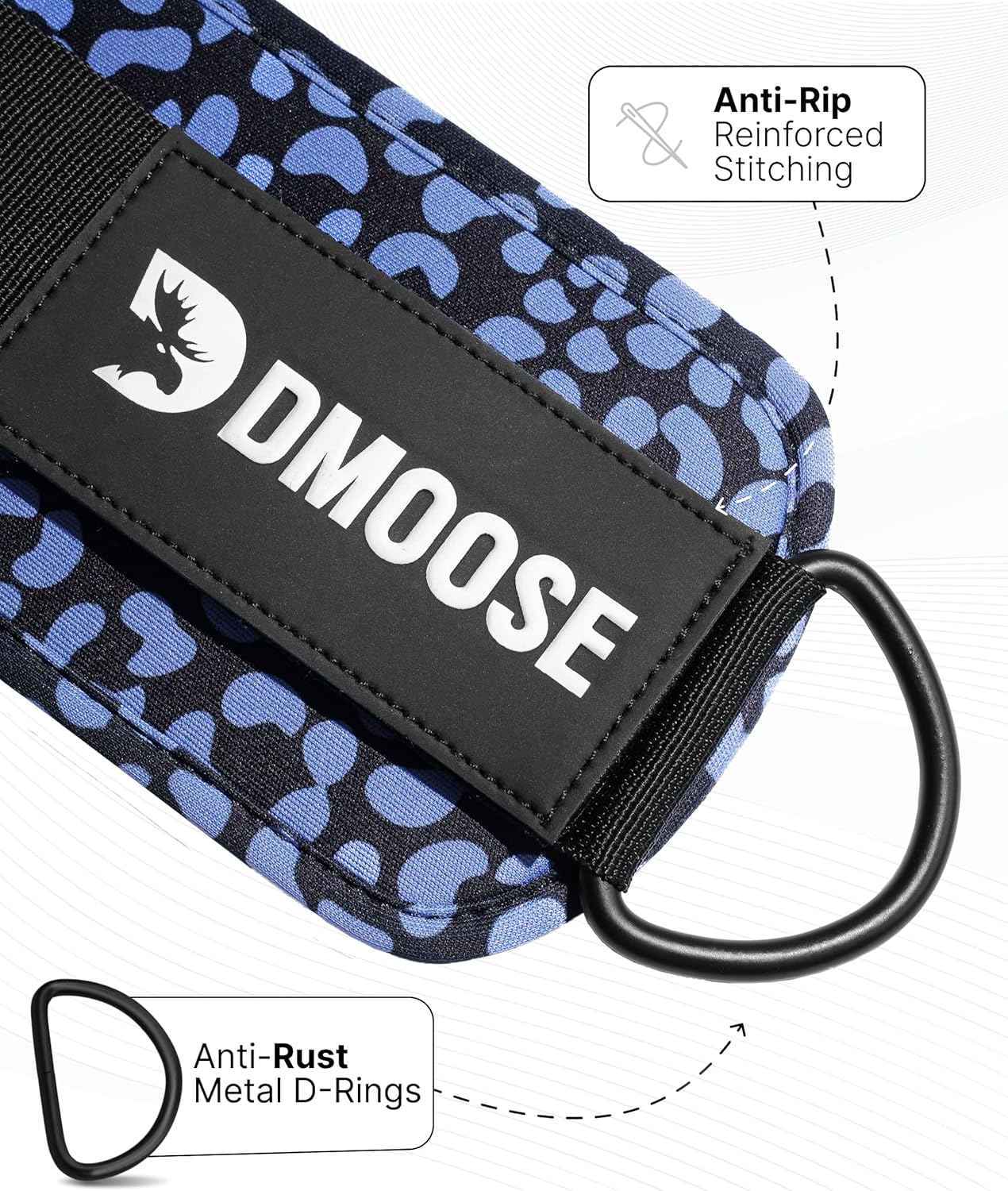 DMoose Ankle Straps Cable Machines for Kickbacks, Glute Workouts, Leg Extensions, Curls, and Hip Abductors for Men and Women, Adjustable Ankle Strap with Double D-Rings and Neoprene Support