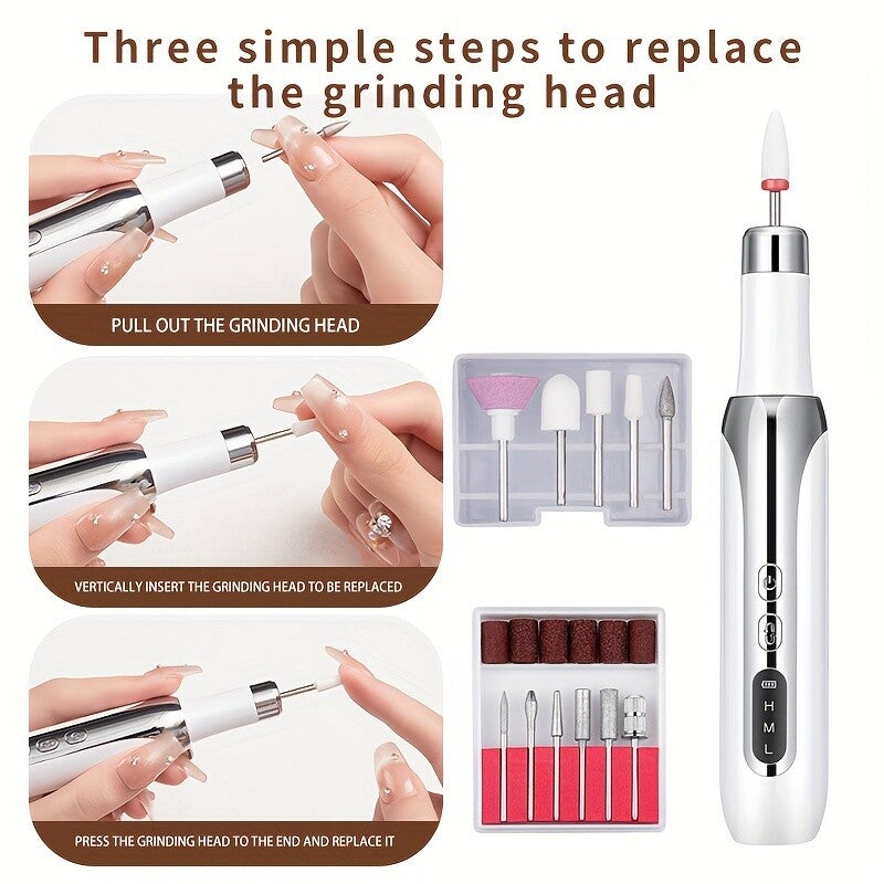Nail Art Drill Tips Manicure Set Kit File Grinder Polisher Electric Beauty Tool