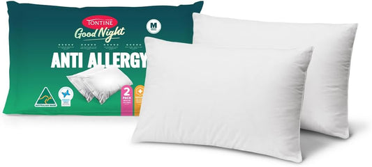 Tontine Good Night Allergy Sensitive Pillow – Medium Height, Medium Softness – Ultrafibre Fill, Bioguard Protection, Cotton Cover – Machine Washable – Australian Made – 2 Pack