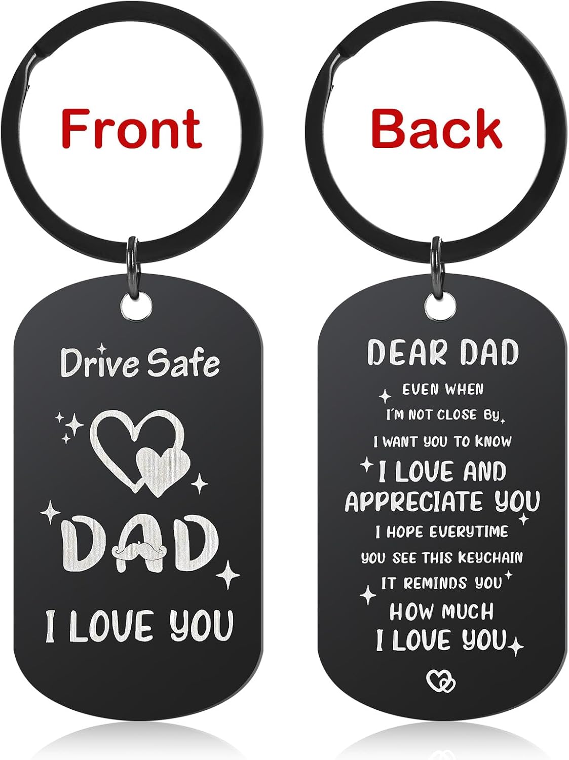 Dad Keychain, Fathers Day Gift Ideas, from Daughter, Son, Birthday, Valentine's Day Christmas Day for Dad, Black