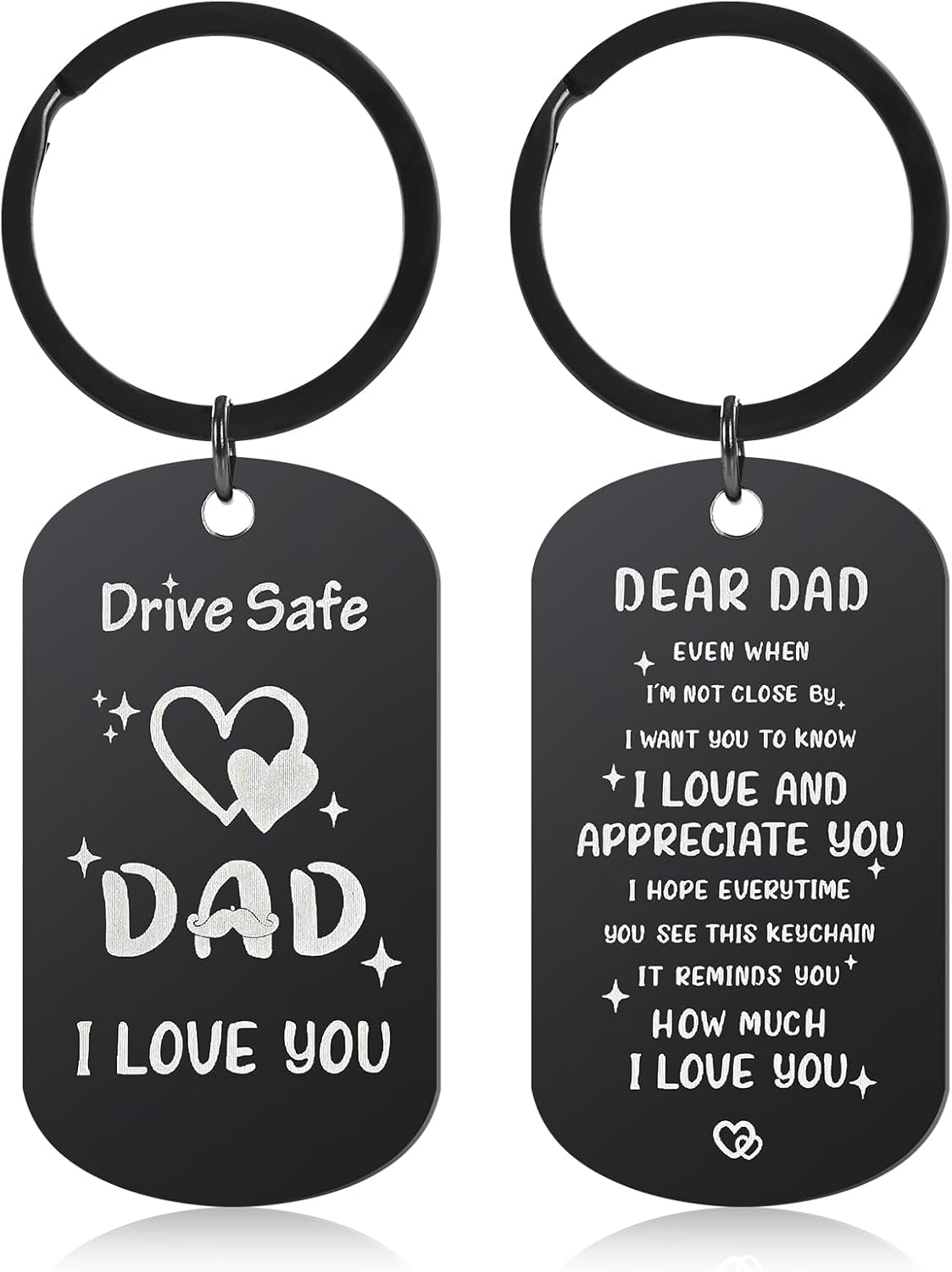 Dad Keychain, Fathers Day Gift Ideas, from Daughter, Son, Birthday, Valentine's Day Christmas Day for Dad, Black