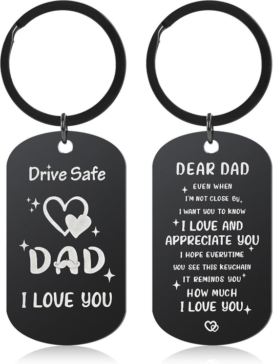 Dad Keychain, Fathers Day Gift Ideas, from Daughter, Son, Birthday, Valentine's Day Christmas Day for Dad, Black