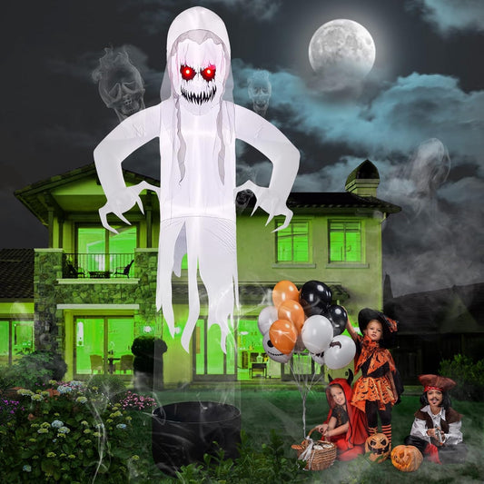 Kalolary 10FT Height Halloween Inflatables Outdoor Pumpkin Head Ghost, Blow Up Yard Decoration Clearance with LED for Halloween Party Indoor, Outdoor, Yard, Garden, Lawn Decorations