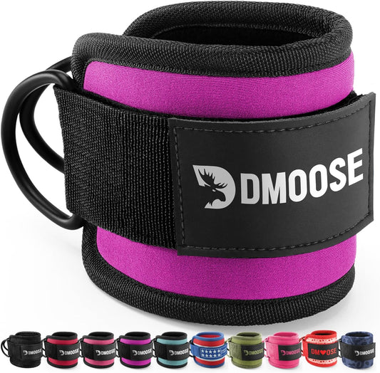 DMoose Ankle Straps Cable Machines for Kickbacks, Glute Workouts, Leg Extensions, Curls, and Hip Abductors for Men and Women, Adjustable Ankle Strap with Double D-Rings and Neoprene Support