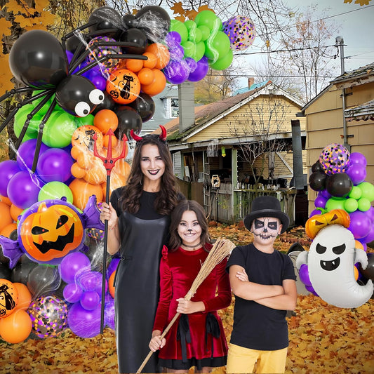 DBKL 138Pcs Halloween Balloons Garland Arch Kit Halloween Party Supplies with Spider Balloon Balloon Black Orange Purple Fruit Green Confetti Balloon for Halloween Day Theme Party Decorations