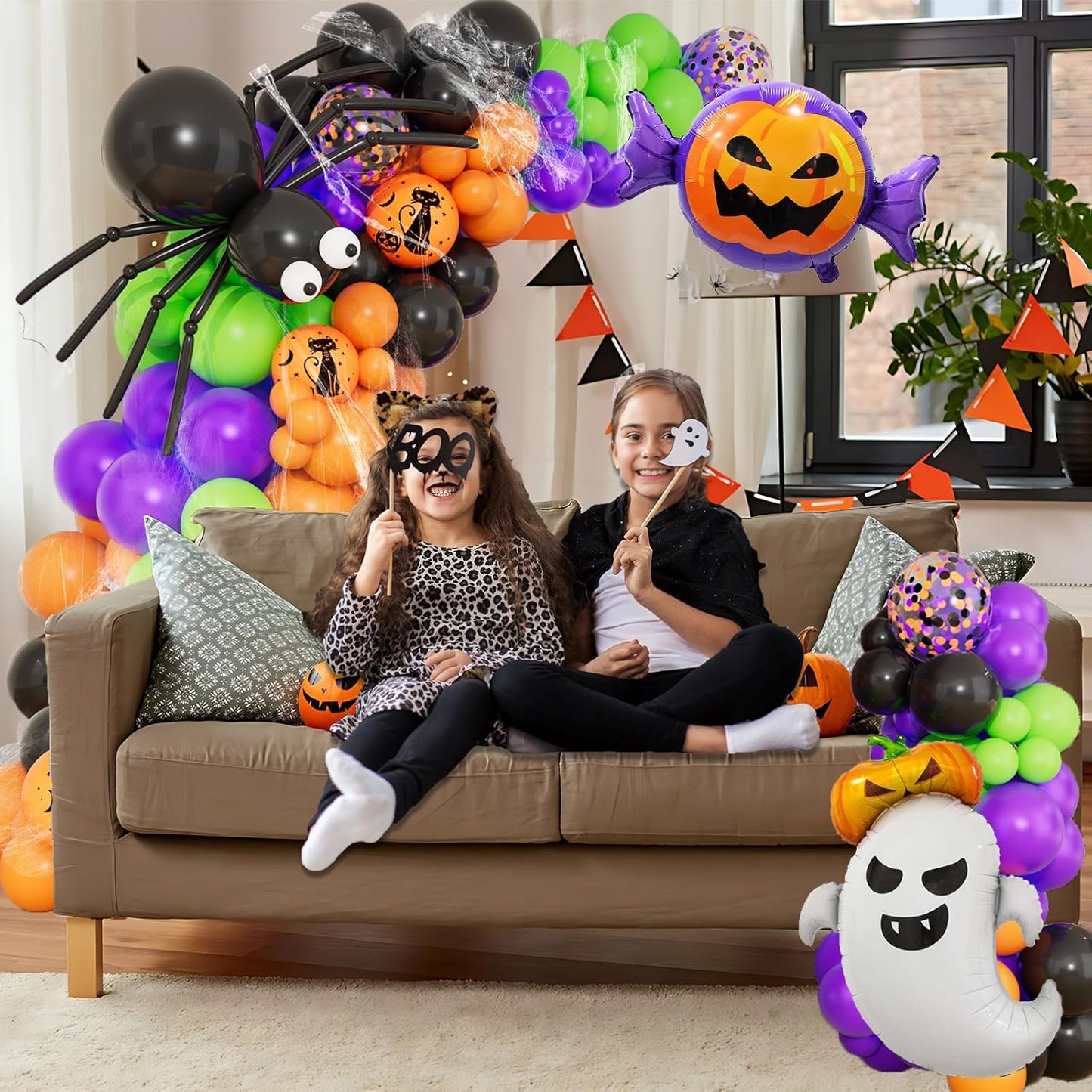 DBKL 138Pcs Halloween Balloons Garland Arch Kit Halloween Party Supplies with Spider Balloon Balloon Black Orange Purple Fruit Green Confetti Balloon for Halloween Day Theme Party Decorations