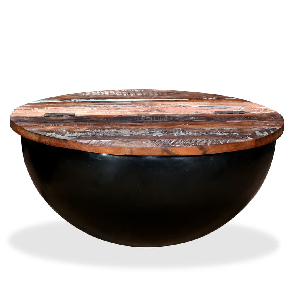 NNEVL Coffee Table Solid Reclaimed Wood Black Bowl Shape