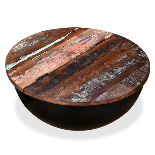 NNEVL Coffee Table Solid Reclaimed Wood Black Bowl Shape