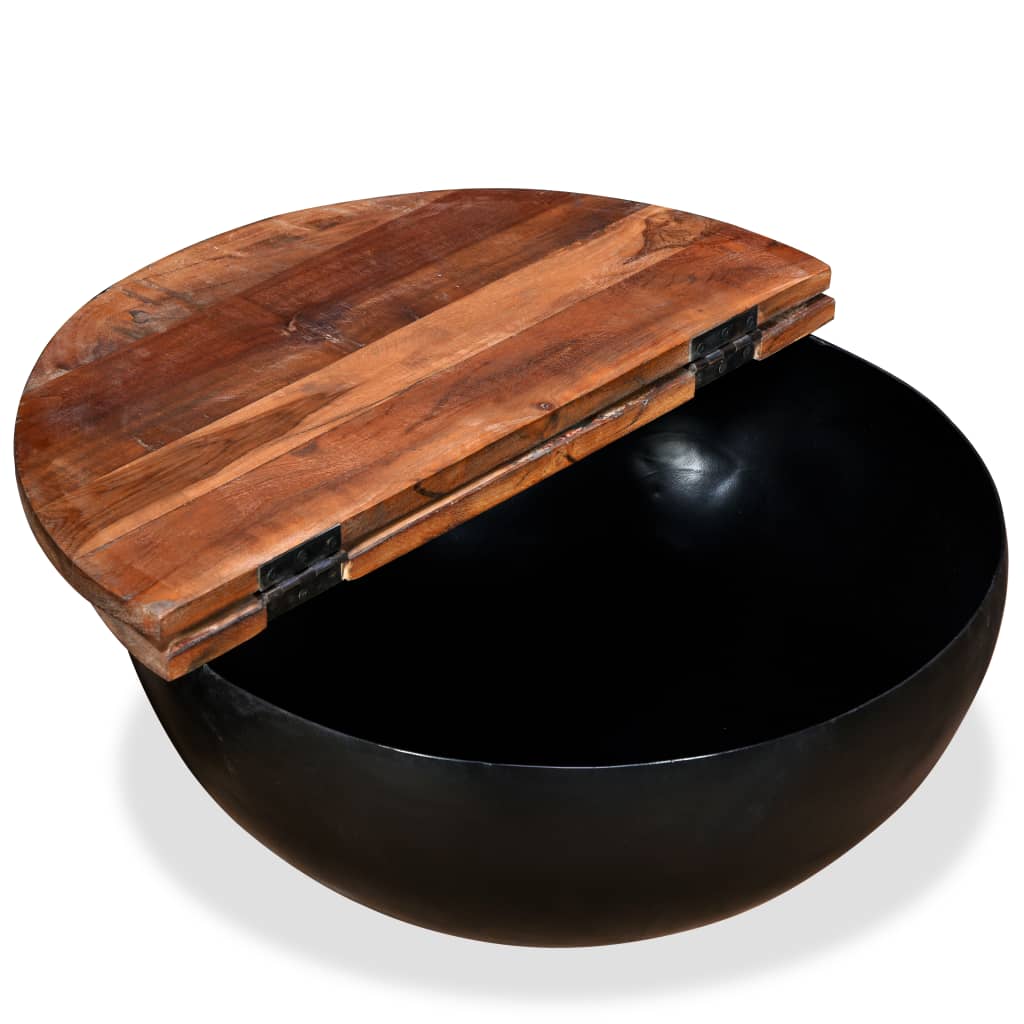 NNEVL Coffee Table Solid Reclaimed Wood Black Bowl Shape