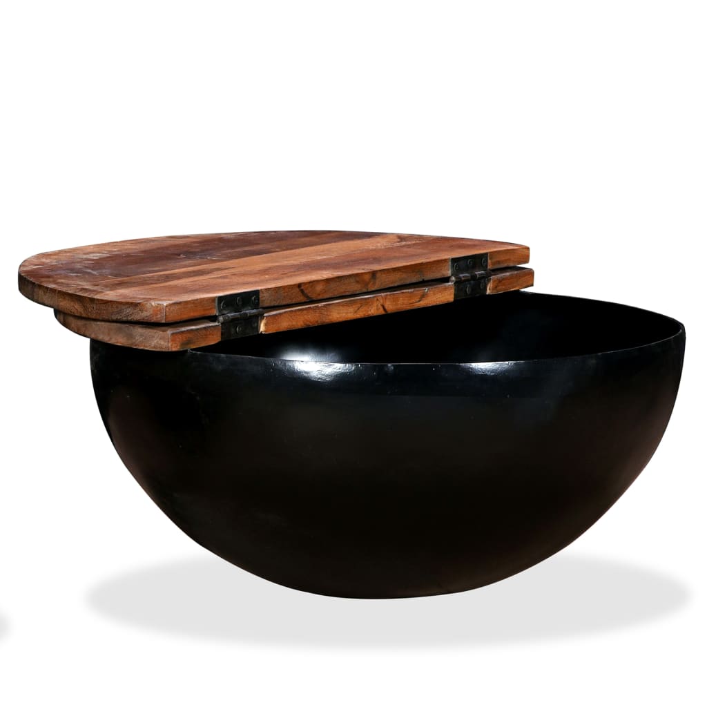 NNEVL Coffee Table Solid Reclaimed Wood Black Bowl Shape