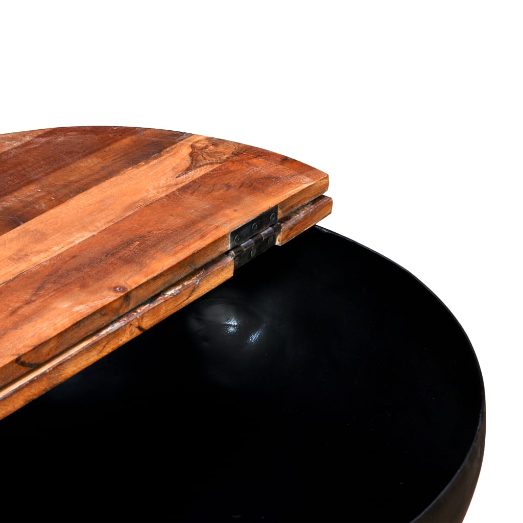 NNEVL Coffee Table Solid Reclaimed Wood Black Bowl Shape